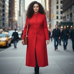 Vintage Linda Lundstrom Long Crepe Long Red Coat Stretch Jacket Elegant Designer